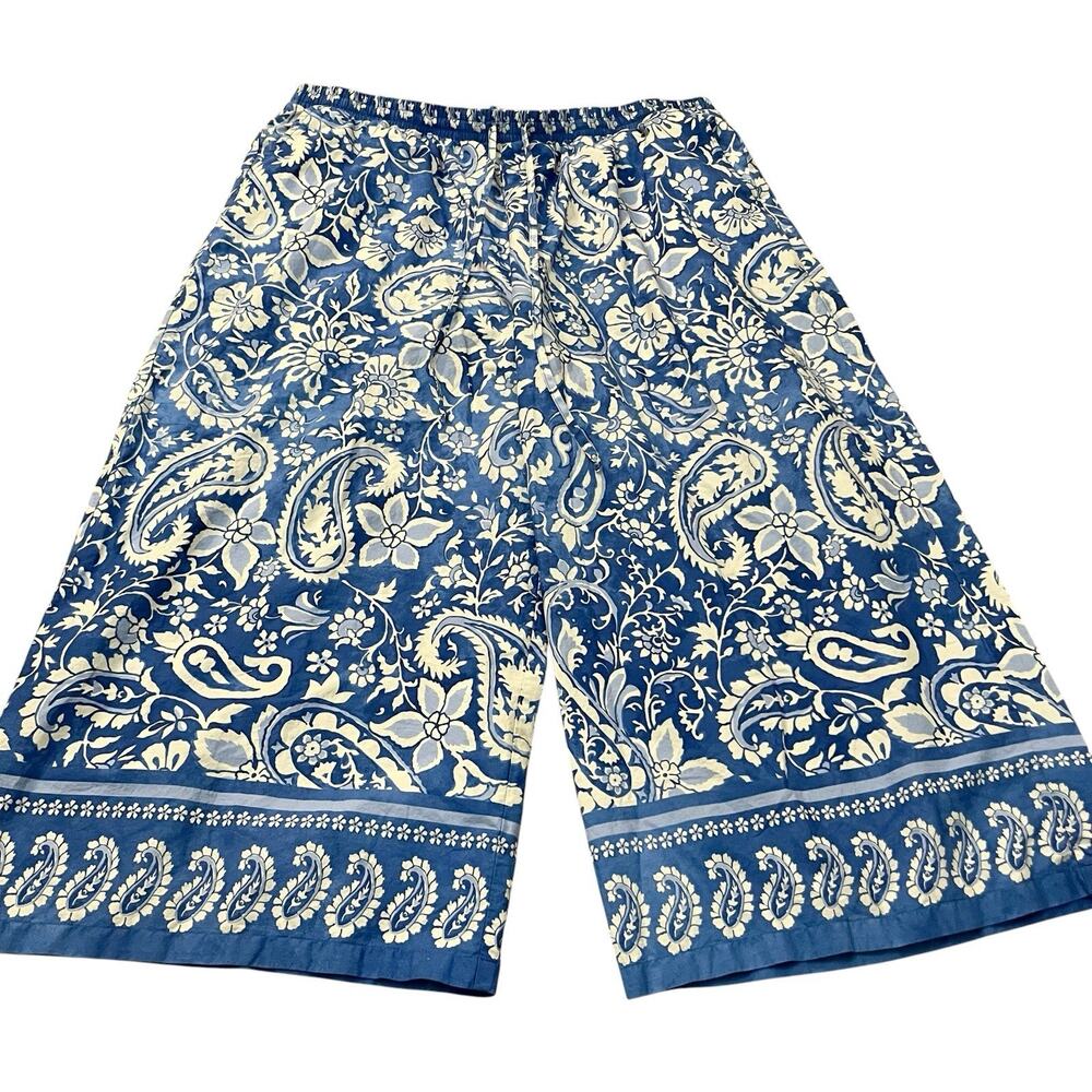 Karen Kane Wide Leg Casual Pants 2X Boho Paisley Floral Drawstring Crop Cotton